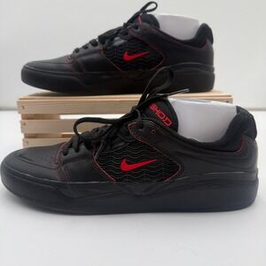 Nike SB Ishod Wair Skate Shoes Mens 10.5 Black Red Leather Low Top Casual